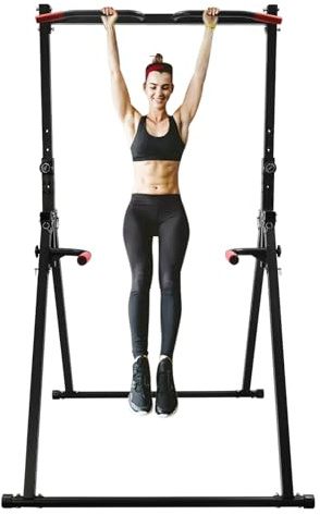 Power Tower Dip Station Faltbar & Höhenverstellbar - Freistehende Klimmzugstange bis 200kg - Multifunktionales Home Gym Krafttraining für Zuhause, Fitnessstudio & Sportzentren