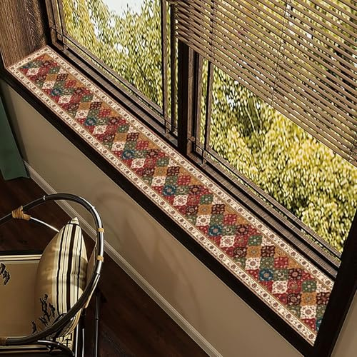 PVC Window Sill Mat American Style, Vibrant Window Sill Protector Cover 20 24 30 36 in Long, Kitchen Tea Room Table Runner Trim with Non-Slip Backing(63x10in(160x25cm))
