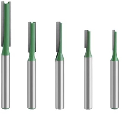 5-Piece Single & Double Flute Straight Router Bits Set 1/4 Shank for Trimming & Edge Work