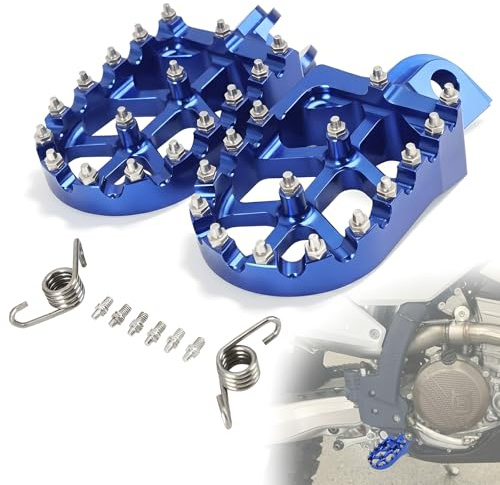 Repose-Pieds Moto Aluminium CNC pour Husqvarna TC TE FC FE FS Enduro Bleu | Aluminium CNC,Antidérapant,Usage Dirt Pit Bike Motocross Supermoto,Cale Pied Moto pour Husqvarna HQV TC TE FC FE FS 65-501CC
