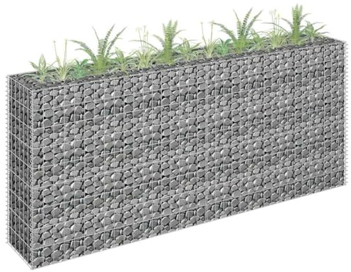 HFXHIJXQ Silver Galvanized Steel Gabion Raised Bed 70.9 x 70.9 x 35.4 in Modern Industrial Planter Box for Garden Patio & Terrace