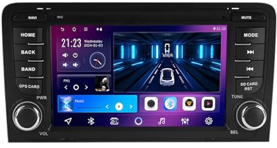 Autorradio Doble DIN para Audi A3 8P (2003-2013) con Android 13, Pantalla táctil de 7 Pulgadas, Bluetooth, Control por Voz, CarPlay, WiFi, Controles en el Volante, USB, GPS - S7