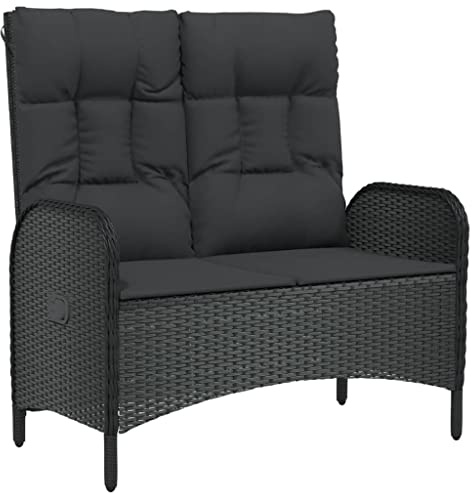 MOBCANT Gartenbank & Relaxbank Schwarz PE-Rattan Outdoor Bank mit Liegefunktion Balkonbank für Garten, Terrasse, Park (107x63x109 cm)