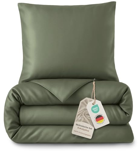 LAYNENBURG Premium Lyocell Bettwäsche in 135x200 + Kissenbezug 80x80 cm - 100% Lyocell Tencel aus u.a Eukalyptus – Oeko-TEX 100 - kühlende Sommer-Bettwäsche mit Reißverschluss (dunkelgrün)