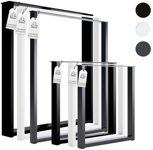 CM Furniture Tischbeine Metall für Schreibtisch Esstisch Möbelfüße Weiß - 2X Tisch-KUFEN Tisch-Beine in Pulverbeschichtung Weiß Vierkantprofil Tischgestell Tischplatte | 2 Stück 60x72 cm