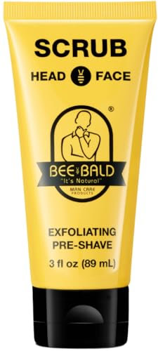 Bee Bald SCRUB Peeling Pre-Shave reinigt und entfernt Poren, die Schmutz, Öl und trockene, schuppige Haut verstopfen, und bereitet sie auf eine „super gründliche Rasur“ vor.