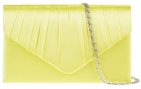 fi9® - Lussuosa pochette per signora, in raso, per feste, serate danzanti, matrimoni, Giallo