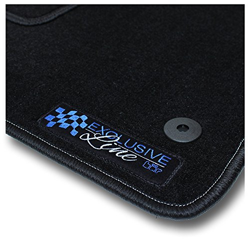 Bär-AfC Auto Fußmatten Exclusive Line passend für Mazda 3 BK 2003-2009, Autoteppiche Velours Schwarz, Rand Kettelung Schwarz, Stick Logo Blau, Set 4-teilig, MA01912