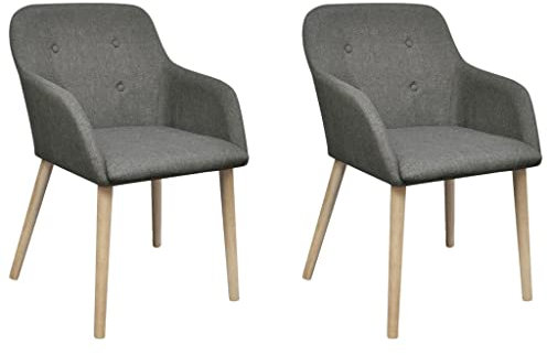 vidaXL 2X Eiche Massiv Esszimmerstuhl Stoff Hellgrau Sessel Stuhl Essstuhl