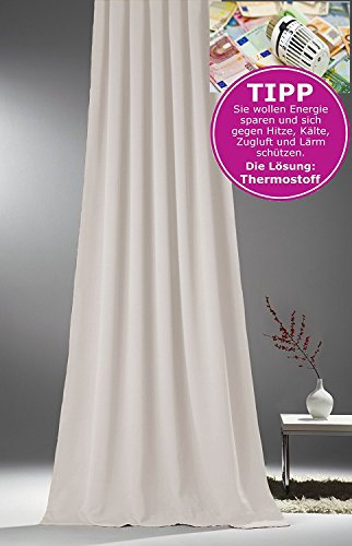 NOVUM fix Vorhang Verdunkelung in Off-White (leicht gräulich) Kälteschutz Kräuselband Blickdicht Klimavorhang Übergardine energiesparen 145x225 cm(BxH)