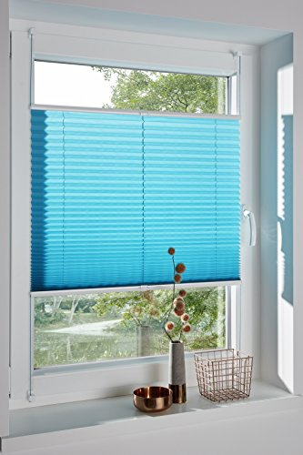 DécoProfi Plissee ohne Bohren Wasserblau/Türkis 40cm x 220cm I Verspannte Plissees nach Maß mit Klemmträger/Klemmfix I Blickdichte Innenrahmen-Plissees zum Klemmen