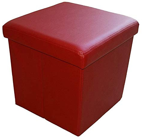 Natsen Sitzhocker mit Stauraum, 38 x 38 x 38 cm, faltbar Sitzwürfel aus Kunstleder, Sitzbank Fußhocker Fußablage Aufbewahrungsbox, Wine red