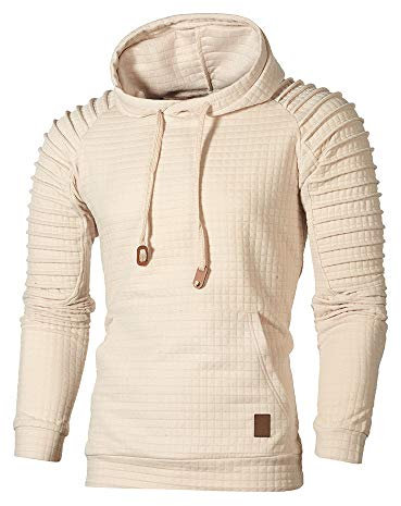 Xmiral Herren Sweatshirt Top Herbst Langarm Plaid Hoodie Mit Kapuze T-Shirt Outwear(L,Khaki)