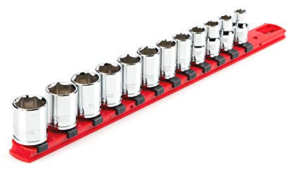 TEKTON 3/8 Inch Drive 6-Point Socket Set with Rail, 12-Piece (8-19 mm) | SHD91102
