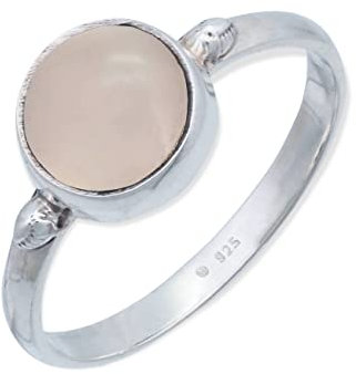mantraroma Ring 925 Silber Damen Rosenquarz Edelstein rosa schlicht modern
