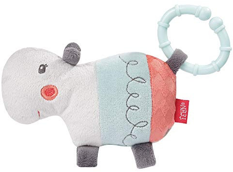 Fehn 059175 Mini-Nilpferd mit Ring / Greifling zum Rasseln, Fühlen, Spielen mit kuschelweichem Stoff-Tier – ein treuer Begleiter für Babys und Kleinkinder ab 0+ Monaten