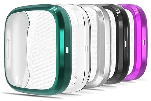 Simpeak Funda Compatible con Fitbit Versa 2 Protector de Pantalla (NO Compatible con Fitbit Versa/Versa Lite/SE), [5 Pack] Suave TPU Cubierta Cover Case, Azul/Negro/Plata/Claro/Lila