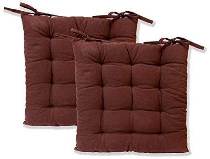 etérea Sitzkissen - Ilka Stuhlkissen Serie - Boden-Kissen mit Bändern für Indoor und Outdoor, 100% Baumwolle nach Ökotex 100, Größe: 2er Set - 40x40 cm, Farbe: Braun