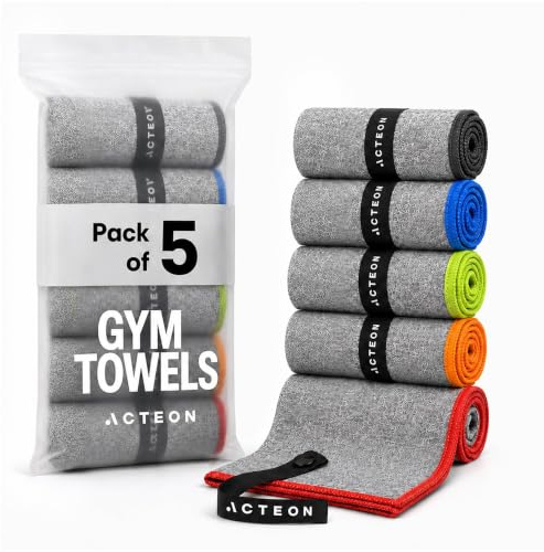 Acteon Mikrofiber gymhanddukar – snabbtorkande träningshandduk – bekämpar lukt – kompakt sporthandduk för träning, resor, camping – ultralätt svetthandduk – 5-pack ljung grå – 76 cm x 40 cm