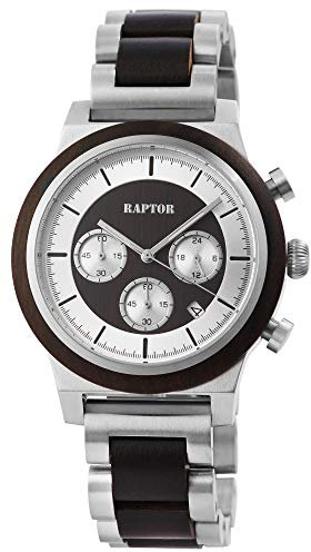 Raptor Herren-Holzuhr Chronograph Edelstahl Datum Anzeige Analog Quarz RA20231 (Sandelholz)