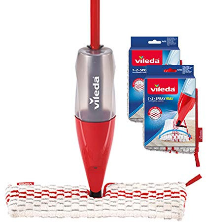 Vileda 1-2 Spray Max - Sistema de fregado con almohadilla de microfibra y pulverizador integrado, capacidad XL + Almohadilla de recambio extra
