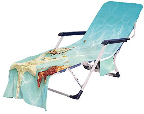 FANSU Schonbezug für Gartenliege Frottee Liegenauflage Garten Sonnenliege Handtuch mit 2 Taschen Stuhl Strandtuch für Schwimmbäder, Strände, Gartenhotels (Seestern,75x210cm)