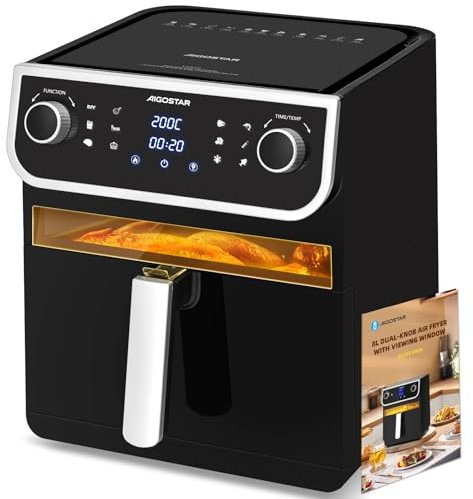 Aigostar Freidora Aire sin Aceite de 8L Air Fryer 1700W, 12 Modos Cocinados, Panel Táctil, Temperadura Regulable 50-200ºC, Cocina Hasta 90 Min