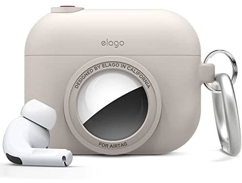 elago Snapshot Hülle kompatibel mit AirPods Pro und kompatibel mit AirTags, Niedliches klassisches Kamera Design, Locator Case, Schlüsselanhänger Inklusive [Tracking Device Nicht Enthalten] (Taupe)