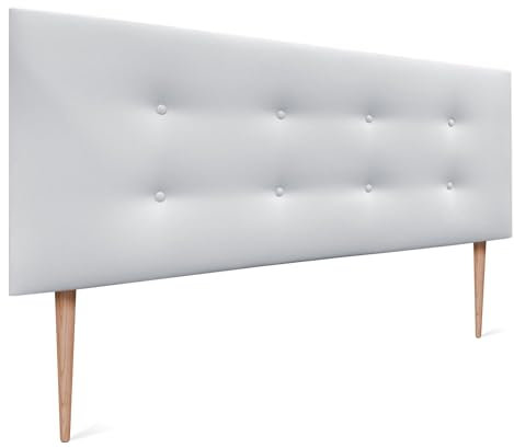 DHOME Kunstleder oder Stoff Kopfteil AQUALINE Pro mit 2 Reihen von Knöpfen gepolstertes Kopfteil Luxus Bett (160x105cm Mit Füßen (Betten 150/160), Kunstleder Weiß)