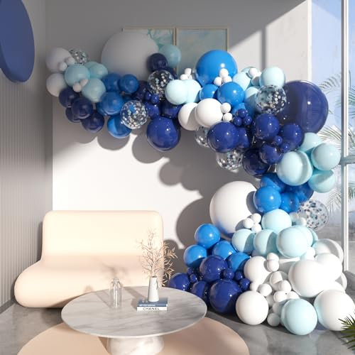 Luftballon Girlande Blau Weiß 124 Stück, Ballon Girlande Navy Blau Dunkelbalu Hellblau Weiß Latex Ballons Konfetti Luftballons für Junge Mann Geburtstag Babyparty Hochzeit Abschluss Dekoration