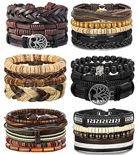 Adramata 24 Stück geflochtene Lederarmbänder für Männer Frauen Punk Goth Vintage Armband verstellbare Coole Ledermanschettenarmbänder