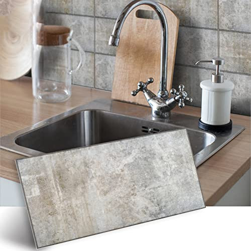 Alwayspon Vinyl-Bodenfliesenaufkleber, rutschfeste selbstklebende Rückseite, Fliesenaufkleber für Küche, Badezimmer, abziehen und aufkleben, PVC brauner grauer Zement, 30 x 15 cm, 24 Stück