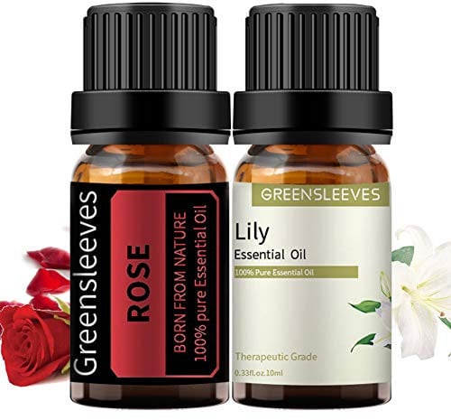 Rose and Lily Essential Oil Set, 100% Pure Aromatherapy Oils for Diffuser, Humidifier, Massage - 2 x 10ml (Rose + Lily)