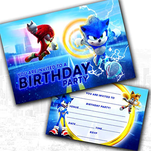 Sonic Party Invitations & Envelopes Birthday Invites (WRITE ON) (Pack of 12)