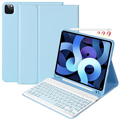 Clavier pour iPad Air 11 Zoll M3/M2 (2025/2024), Air 5 2022/Air 4 2020, Coque avec Keyboard Français pour iPad Pro 11 2022/2021/2020/2018,Clavier Magnétique Détachable Bluetooth, fente pour stylos