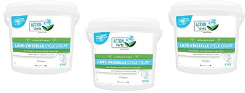 ACTION VERTE Lot de 3 Seaux 160 Tablettes Lave-vaisselle Cycle Court Ecocert