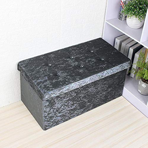 dreams & decor Crushed Velvet Ottoman Storage Box Chest With Diamanté Studded Lid - Foldable/Collapsable (Charcoal Grey)