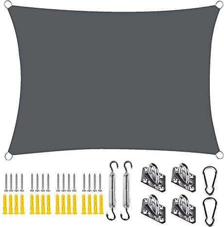 YOUNGC Parasol de Jardin Balcon 3.5x4m Rectangulaire Voile de Soleil Hydrofuge Protection Contre Les Intempéries Hydrofuge pour Camping Terrasse Balcon Jardin Extérieur Gris Foncé