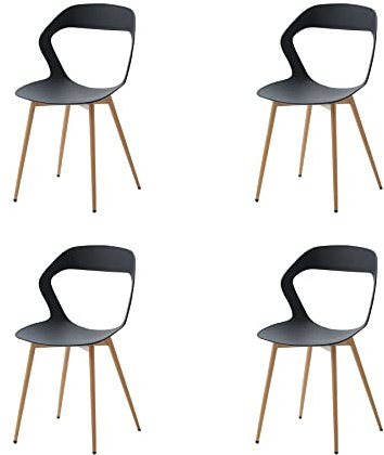 GrandCA HOME Lot de 4 Chaises de Salle à Manger, Chaises de Cuisine, Design Creux Sculpté avec Dossier, Pieds en Métal de Couleur Naturelle d'origine, Noir