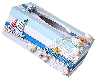 STOBAZA 1Pcbox Küsten Leuchtturm a Meer Holz Gestreift Gesicht Gestreift Holzschale mit für Papier Strandserviette Rechteckig Stern Mediterran Tischdekoration Nautisch