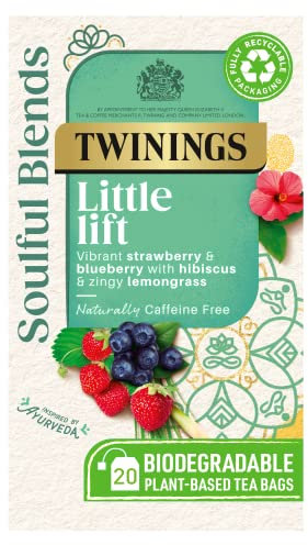 Twinings Soulful Blends Little Lift Inspired by Ayurveda - Strawberry & Blueberry Herbal Tea Infusion with Hibiscus & Lemongrass - 20 Biodegradable Tea Bags