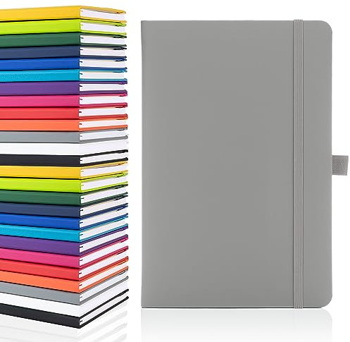 Notes London Blanko-Seiten-Notizbuch, A5, weiß, unliniert, blanko, Stiftschlaufe, Band und Papiertasche, mittelfester Einband, Notizbuch, umweltfreundlich, nachhaltiges Papier (grau)