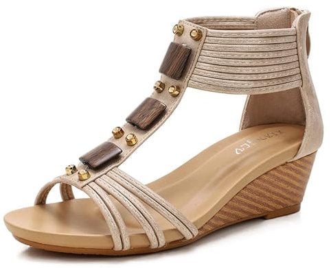 Sandales Femme Été Confortable Talon Compensées Nu-Pieds Mode Chaussure Orthopédique Bout Ouverte Plateforme Cuir PU Claquettes 36-42 (40,Or)