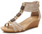 Sandales Femme Été Confortable Talon Compensées Nu-Pieds Mode Chaussure Orthopédique Bout Ouverte Plateforme Cuir PU Claquettes 36-42 (40,Or)