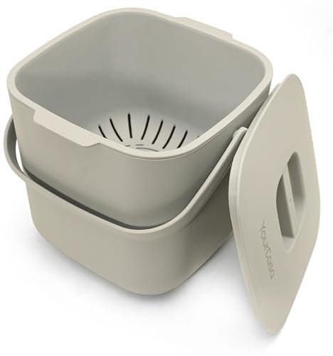 YourCasa Biomülleimer Küche - 4L - Komposteimer für alltäglichen Biomüll Behälter - Spülmaschinenfest - Geruchsdicht - Sieb - Bio Mülleimer klein mit Deckel Eimer Bioabfallbehälter Biotonne (4L Beige)