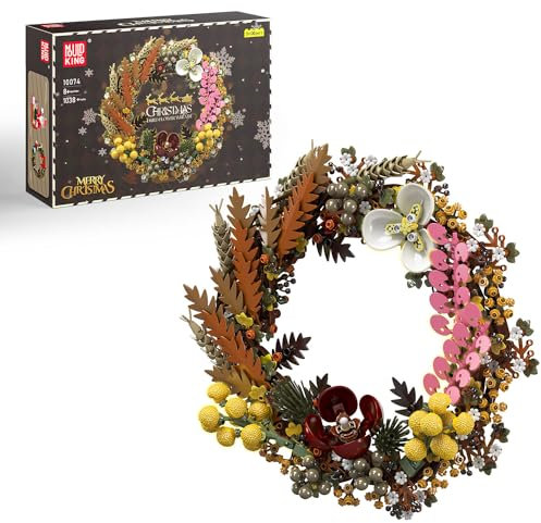 Mould King 10074 Weihnachtskranz Bausteine Weihnachten Eukalyptus Adventskranz Klemmbausteine für Heimdekoration Weihnachten Geschenk für Erwachsene und Kinder(1038 Teile)