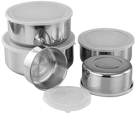 HXTNool 5PCS Rührschüssel aus Edelstahl Set mit Deckel,Multifunktionale Küchenschüssel,Stapelbar Schüssel Set Verdicktes,Home Kitchen Food Container Storage Mixing Bowl Gemüse Waschschüssel (Silber)
