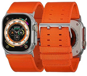Tefeca Dual Series - Correa para Apple Watch Ultra, compatible con Apple Watch (nailon naranja con adaptadores plateados, ultra ancha 49/45/44/42 mm)