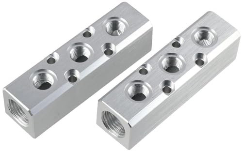 Urjumpea 3 Way Pneumatic Manifold Air Distribution Block for Pneumatic Air Compressor, Silver