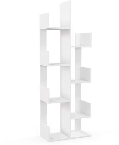 GIANTEX Scaffale Libreria a Albero, a 8 Livelli, Ideale per Soggiorno, Studio e Ufficio, Stile Moderno, Nero/Bianco/Marrone, 50x24,5x145 cm (Bianco)